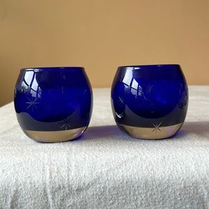 2 Blown Glass Cobalt Candleholders